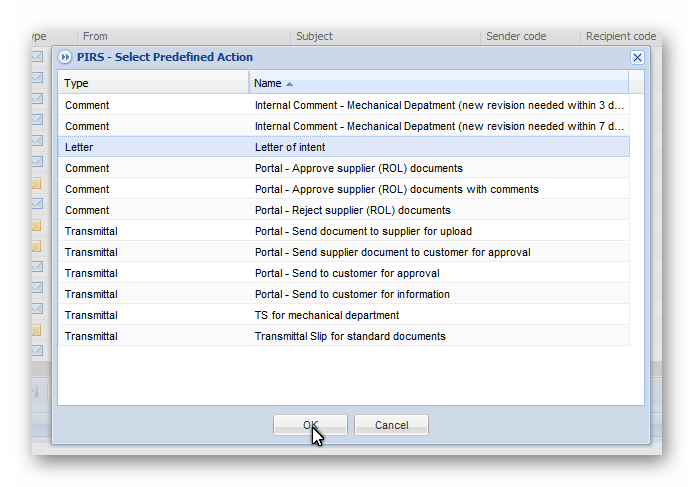 Select predefined action