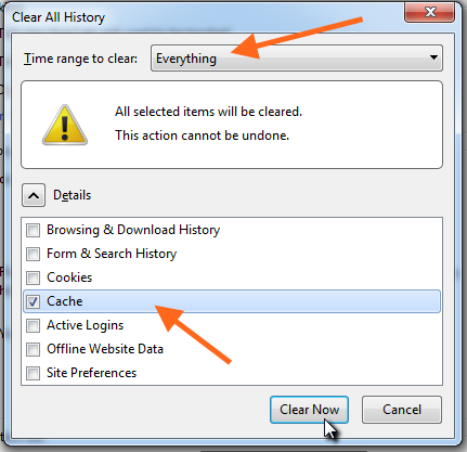 Delete cache Firefox