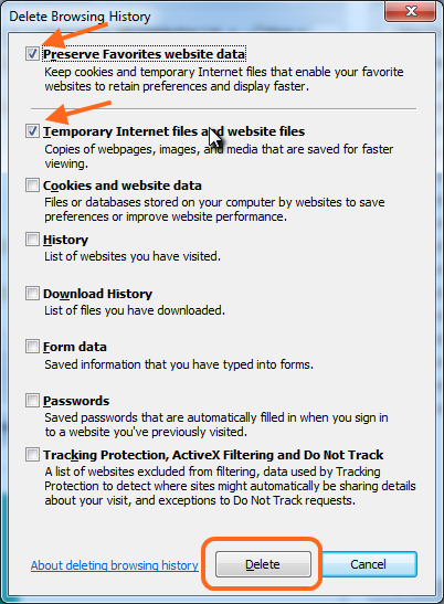 Delete cache IE