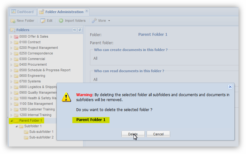 Deleting parent folders