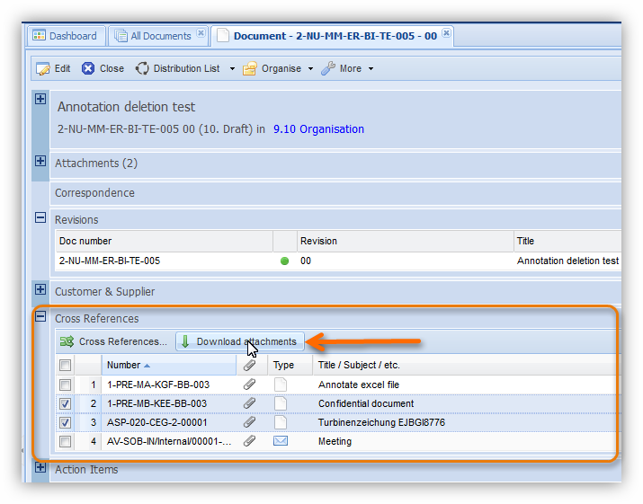 Download attachments for cross references