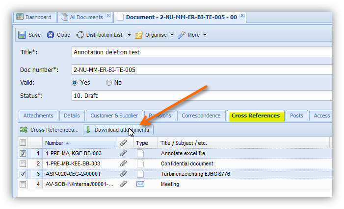 Download attachments for cross references