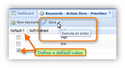 General actions for keywords