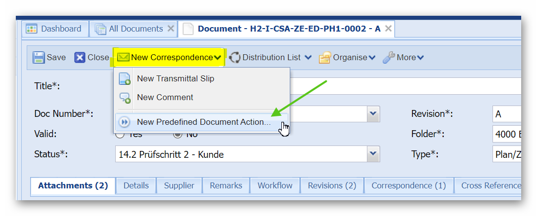 Predefined document actions